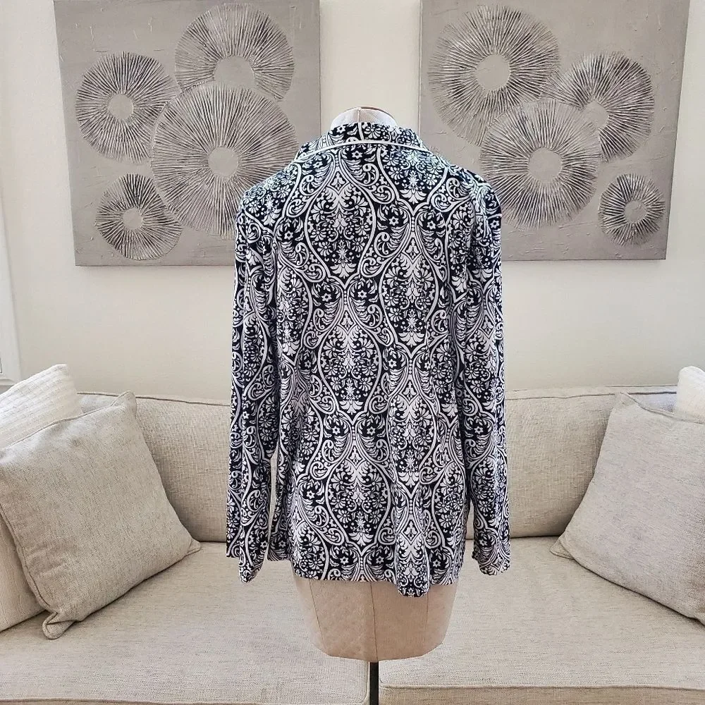 Ellen Tracy Long Sleeve Collared Paisley 2 Piece Pajama Set Sz XL